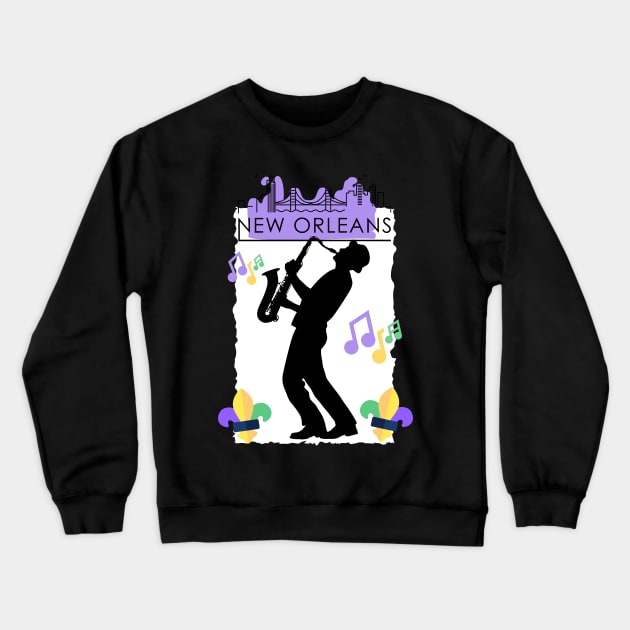 Purple New Orleans Louisiana Mardi Gras City Skyline Music Jazz Travel holidays Crewneck Sweatshirt by BoogieCreates